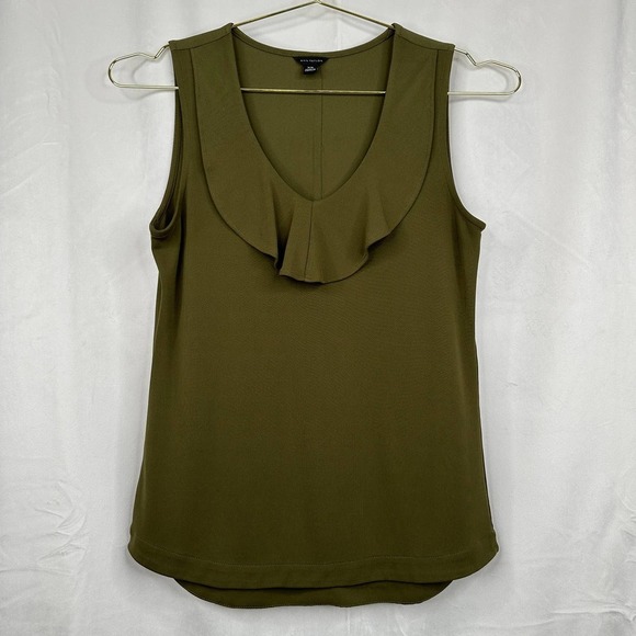 Ann Taylor Tops - Ann Taylor | Olive Green Ruffle V Neck Sleeveless Blouse, Size XS